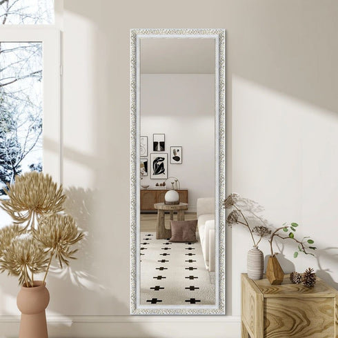 Ceduna White Wood Full Length Mirror with Gold Accents - Freestanding Rectangular Mirror