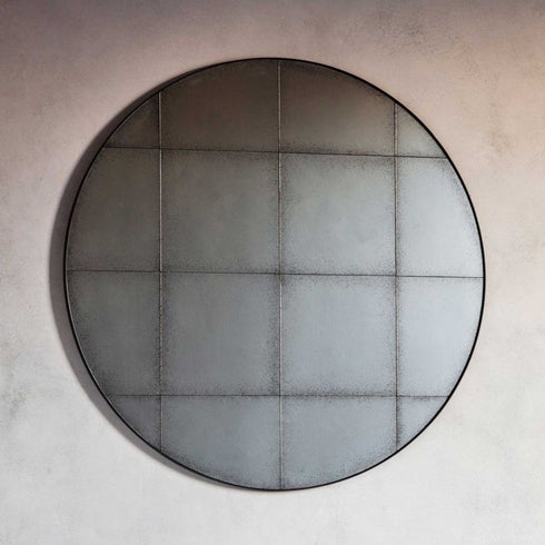 Brendon Grid Antique Round Wall Mirror