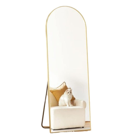 Levi Arched Full-Length Standing Mirror with rose gold aluminium frame