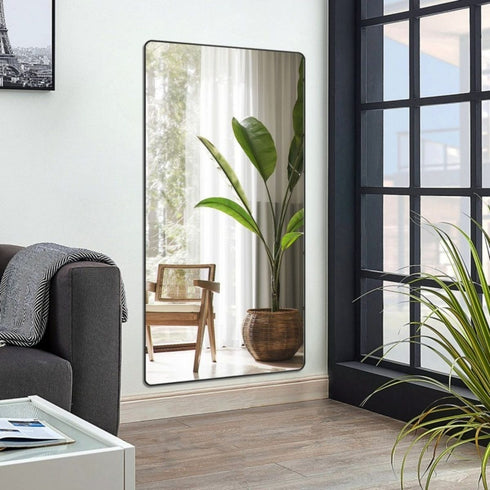 Vivian Aluminium Full Length Black Wall Mirror - Modern Freestanding Mirror
