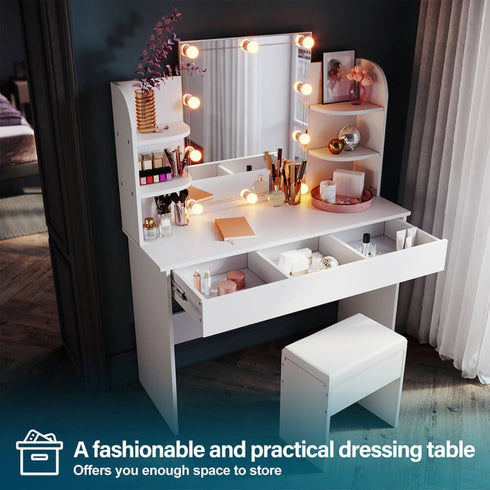 Sarika White LED Vanity Mirror With Dressing Table