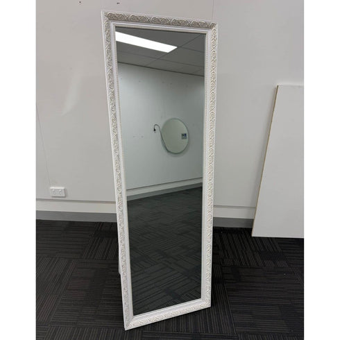 Ceduna White Wood Full Length Mirror with Gold Accents - Freestanding Rectangular Mirror