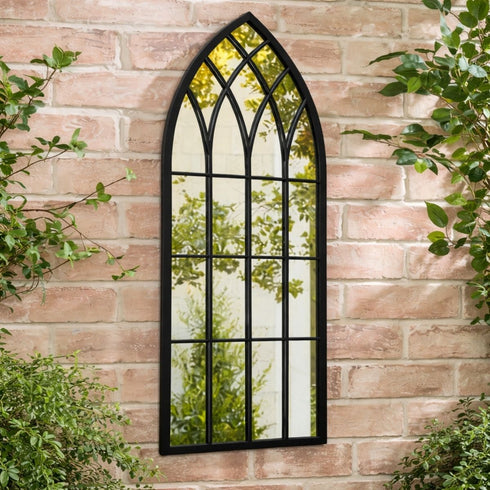 Romilly Cathedral Arch Black Wall Mirror - Gothic Window Style Decorative Mirror