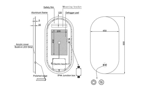 Amara Pill Shaped Anti-fog 3 Colour LED Backlit Bathroom Mirror With Optional Bluetooth Speaker