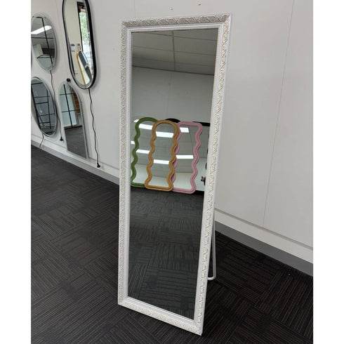 Ceduna White Wood Full Length Mirror with Gold Accents - Freestanding Rectangular Mirror
