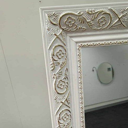 Ceduna White Wood Full Length Mirror with Gold Accents - Freestanding Rectangular Mirror