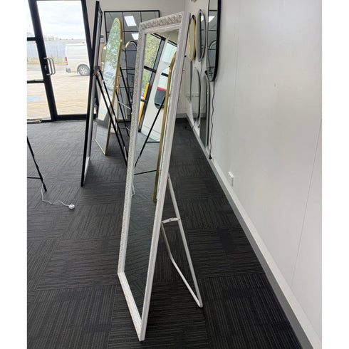 Ceduna White Wood Full Length Mirror with Gold Accents - Freestanding Rectangular Mirror