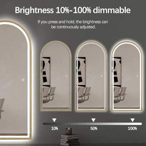 Elwood Arched Full Length Dimmable LED Gold Standing Mirror