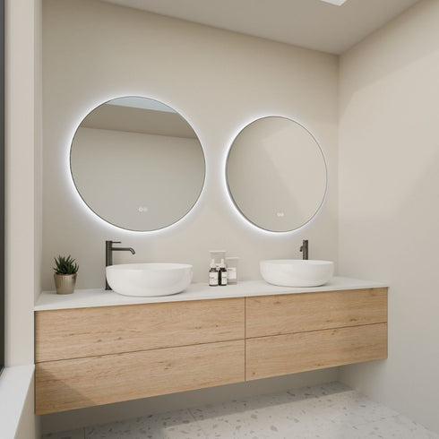 Meeray Framed Anti-fog LED Gunmetal Round Bathroom Mirror with Optional Bluetooth Speaker