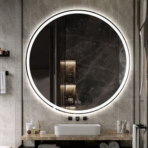 Wattleview Frosted LED Dimmable 25mm Strip Round Bathroom Mirror with Defogger