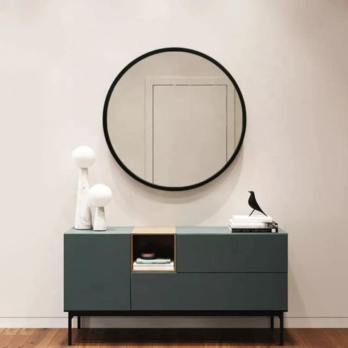 Allira Wood Round Wall Mirror Black