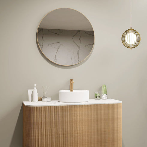 Meeray Aluminium Framed Brushed Gold Round Bathroom Mirror