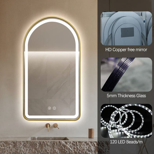 Byron Arched Frosted LED Gold Wall Mirror