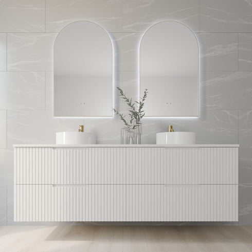 Allan Arched Brushed Gold Framed LED Bathroom Mirror with Wave Motion Sensor
