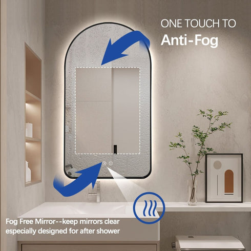 Tallow Arched Antifog Backlit LED Black Wall Mirror