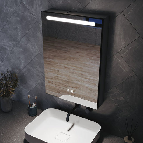 Dane Hemp Black LED Bathroom Cabinet with Makeup Storage Shelf