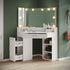 Evora White Corner Dressing Table with Triple Mirror & Storage - Makeup Vanity with Drawers