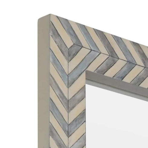 Side view of full length zebra fishbone mirror with MDF frame and silver mirror panel