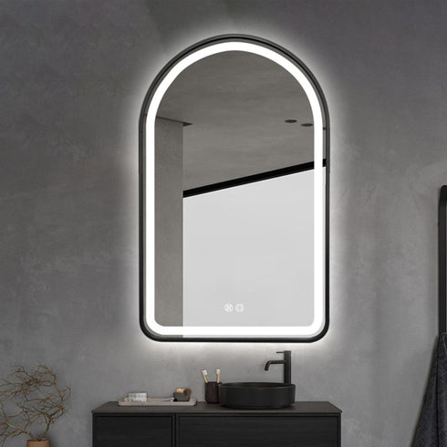 Byron Arched Frosted LED Black Wall Mirror