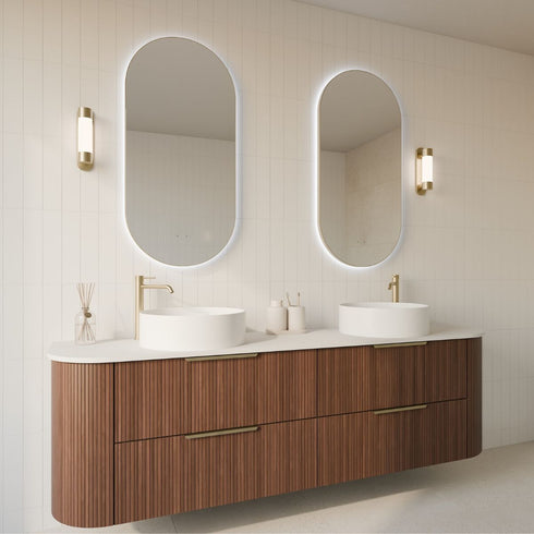 Cameryn Oval Anti-fog LED Bathroom Mirror - Brushed Gold Frame with Wave Motion Sensor