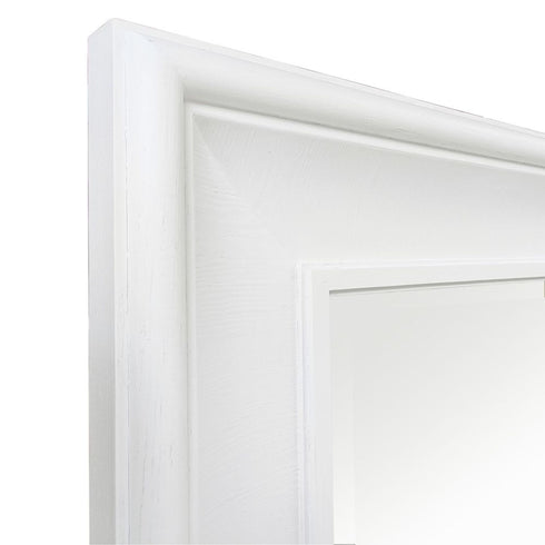 Close-up of Bernie White Wall Mirror frame showing textured wood grain
