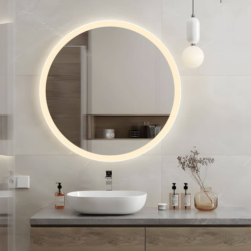 Lakelands Frosted LED Dimmable 30mm Strip Round Mirror with Defogger