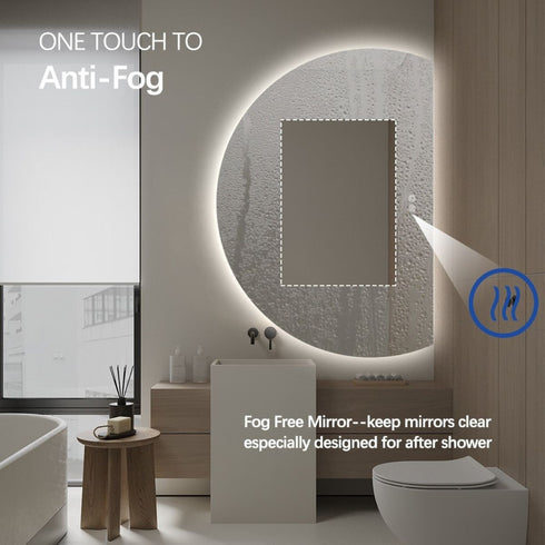 Kirribilli Frameless Right Cut Moon Anti Fog Backlit LED Wall Mirror