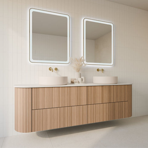 Taylor Rounded Corners Anti-fog Frontlit & Backlit LED Bathroom Mirror - Brushed Gold Frame with Wave Motion Sensor
