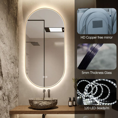 Maria Oval Frontlit LED Gold Bathroom Wall Mirror