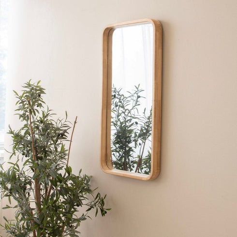 Eamon Rectangular Rubberwood Wall Mirror - Wood Frame Modern Mirror