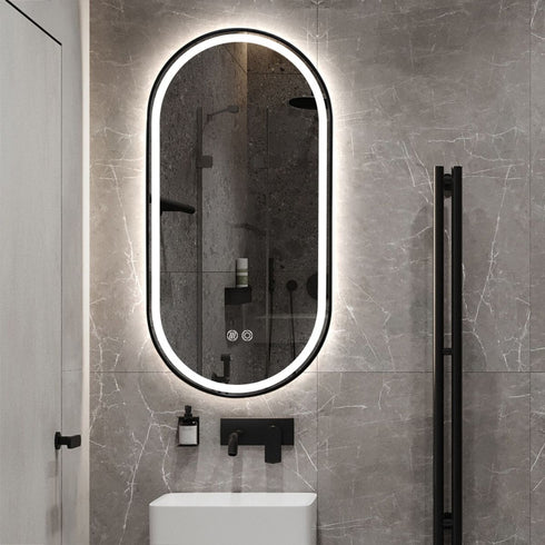 Daria Oval Frosted Edge LED Black Wall Mirror