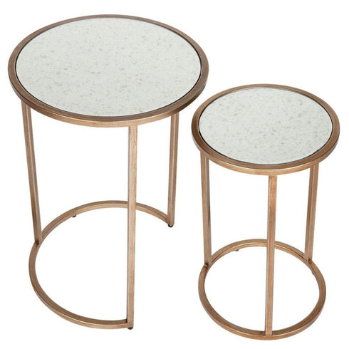 Tatiana Mirrored Nesting Side Tables Antique Gold
