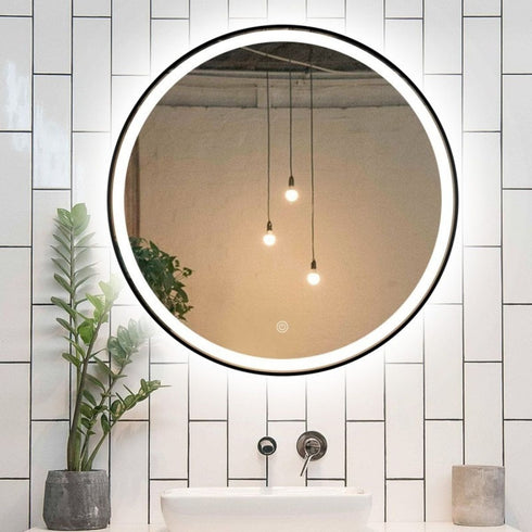 Ricardo Aluminium Black Round LED Backlit Bathroom Mirror with Touch Switch