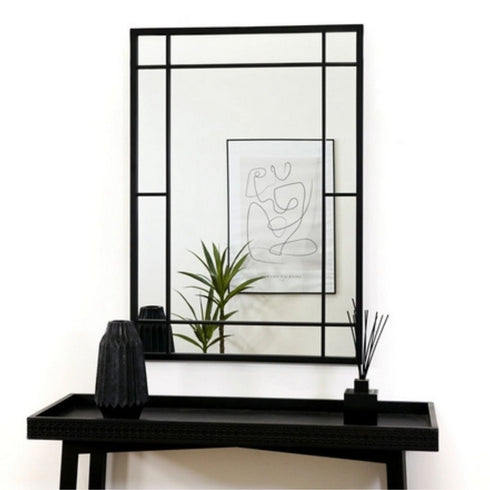Vianne Industrial Frame Grid Rectangular Black Wall Mirror