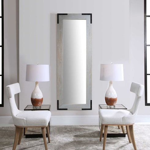 Modern wall-mounted mirror with slim stainless steel frame, 61×173cm in living room