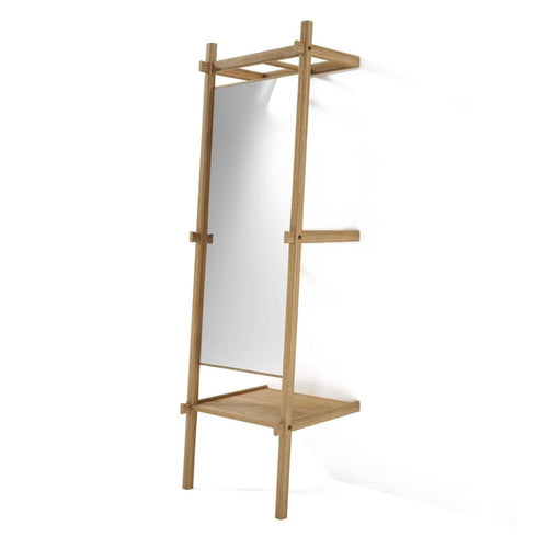 Noble Solid Oak Ladder Mirror with Shelf - Leaning Floor Mirror Storage Rack Design