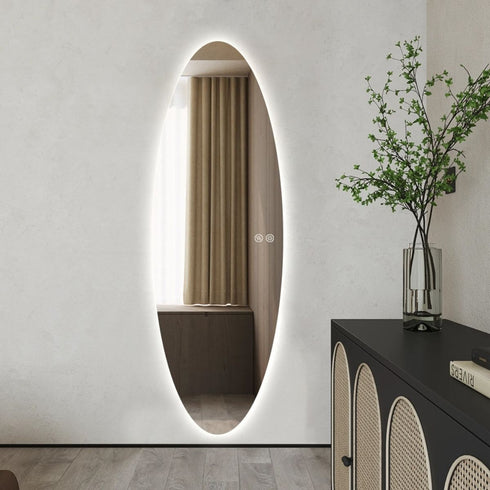 Tamworth Frameless Oval LED Wall Mirror - Tricolour Dimmable Glow Mirror