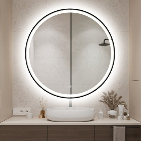 Ricardo Aluminium Black Round LED Backlit Bathroom Mirror with Touch Switch