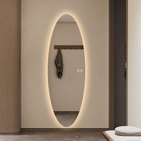 Tamworth Frameless Oval LED Wall Mirror - Tricolour Dimmable Glow Mirror