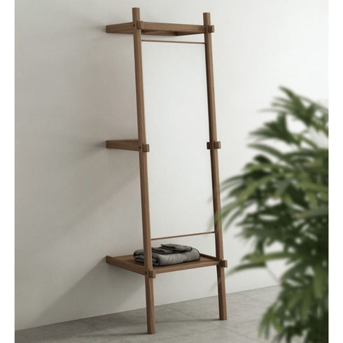 Noble Solid Oak Ladder Mirror with Shelf - Leaning Floor Mirror Storage Rack Design
