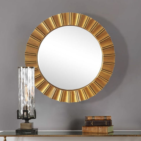 Marletta Antique Gold Round Wall Mirror