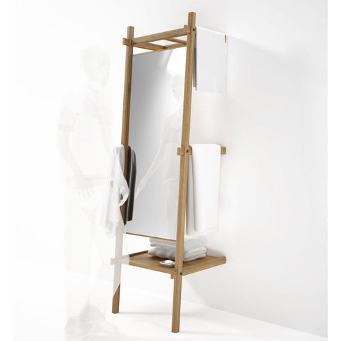Noble Solid Oak Ladder Mirror with Shelf - Leaning Floor Mirror Storage Rack Design
