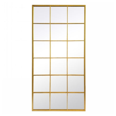 Haze Large Industrial Grid Gold Wall Mirror - Window Style Metal Frame Mirror