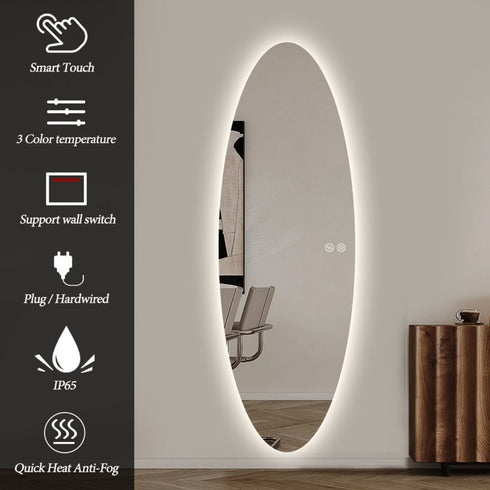 Tamworth Frameless Oval LED Wall Mirror - Tricolour Dimmable Glow Mirror