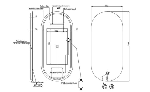 Amara Pill Shaped Anti-fog 3 Colour LED Backlit Bathroom Mirror With Optional Bluetooth Speaker