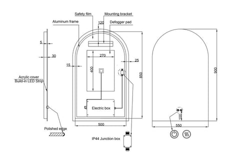Aurelio Antifog Arch Shaped 3 Colour Backlit LED Bathroom Mirror With Optional Bluetooth