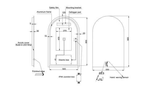 Aurelio Arched Antifog 3 Colour LED Backlit Bathroom Mirror With Wave Motion Sensor