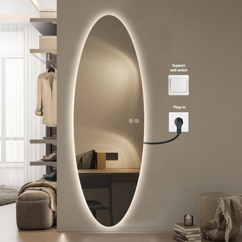 Tamworth Frameless Oval LED Wall Mirror - Tricolour Dimmable Glow Mirror