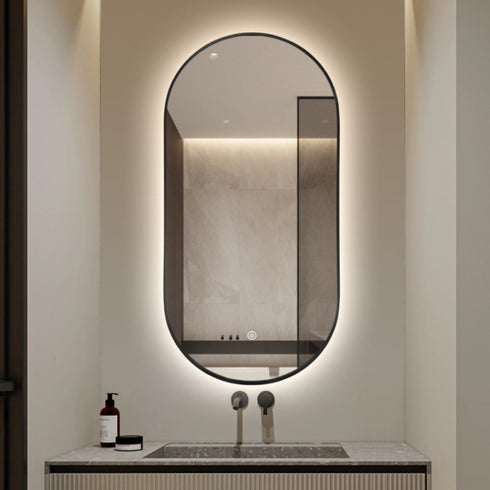 Sarkis Frameless Backlit LED Oval Bathroom Mirror with Touch Switch & Anti-Fog