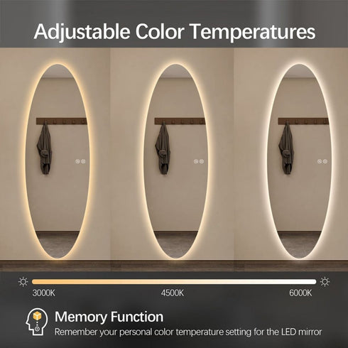 Tamworth Frameless Oval LED Wall Mirror - Tricolour Dimmable Glow Mirror